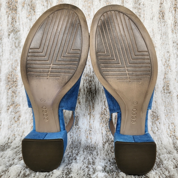 Ecco Danish Design "Shape 35" Block Slingback Sandal Blue Leather Women's Size 8 - Picture 11 of 14